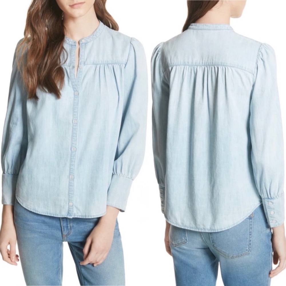 Joie Puffy Sleeve Chambray Denim LS Aubrielle Top